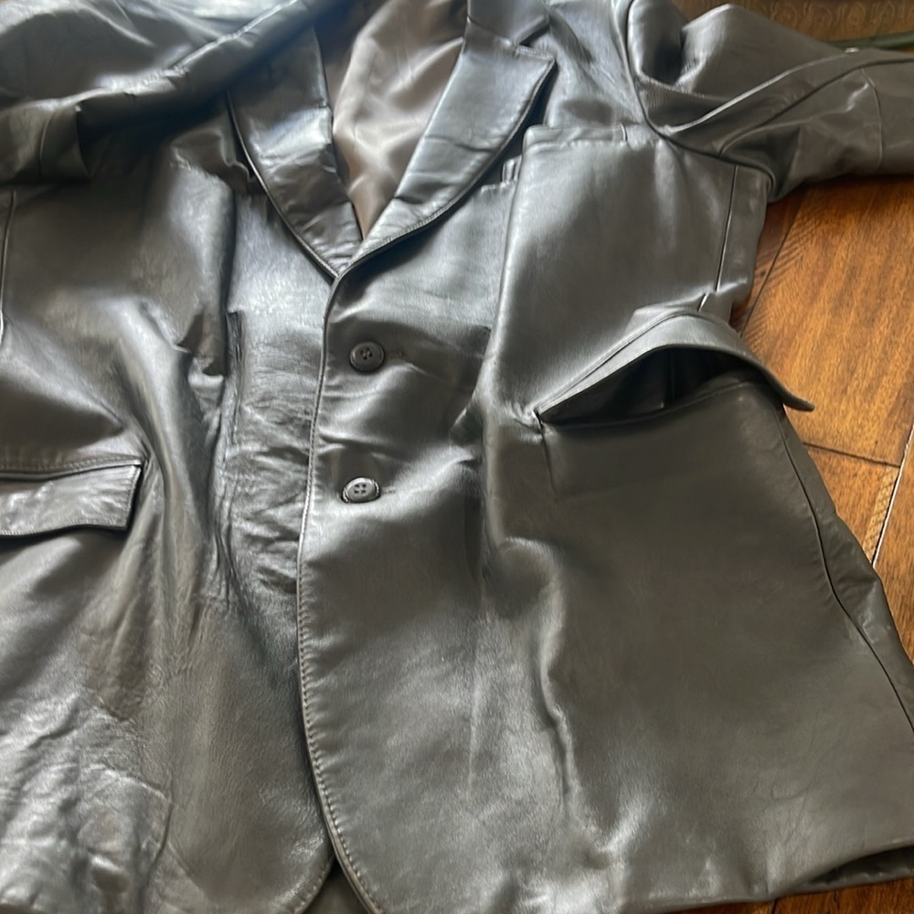 Vintage Grey Clipper Mist Men’s leather Coat size 46 X- long - Picture 6 of 14